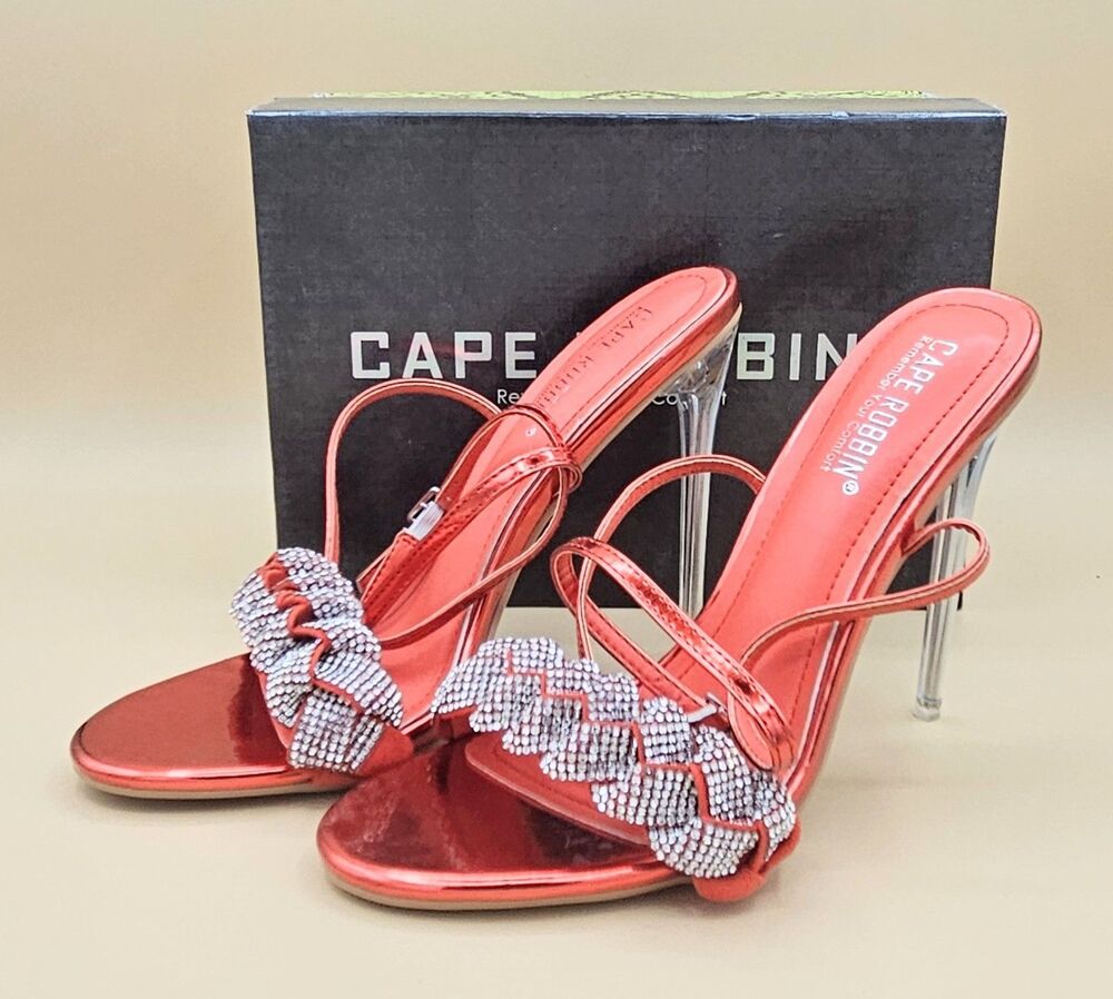 Cape Robbin Evans Red Rhinestone Lucite Heels Ankle Strap Womens 8 - Picture 4 of 10
